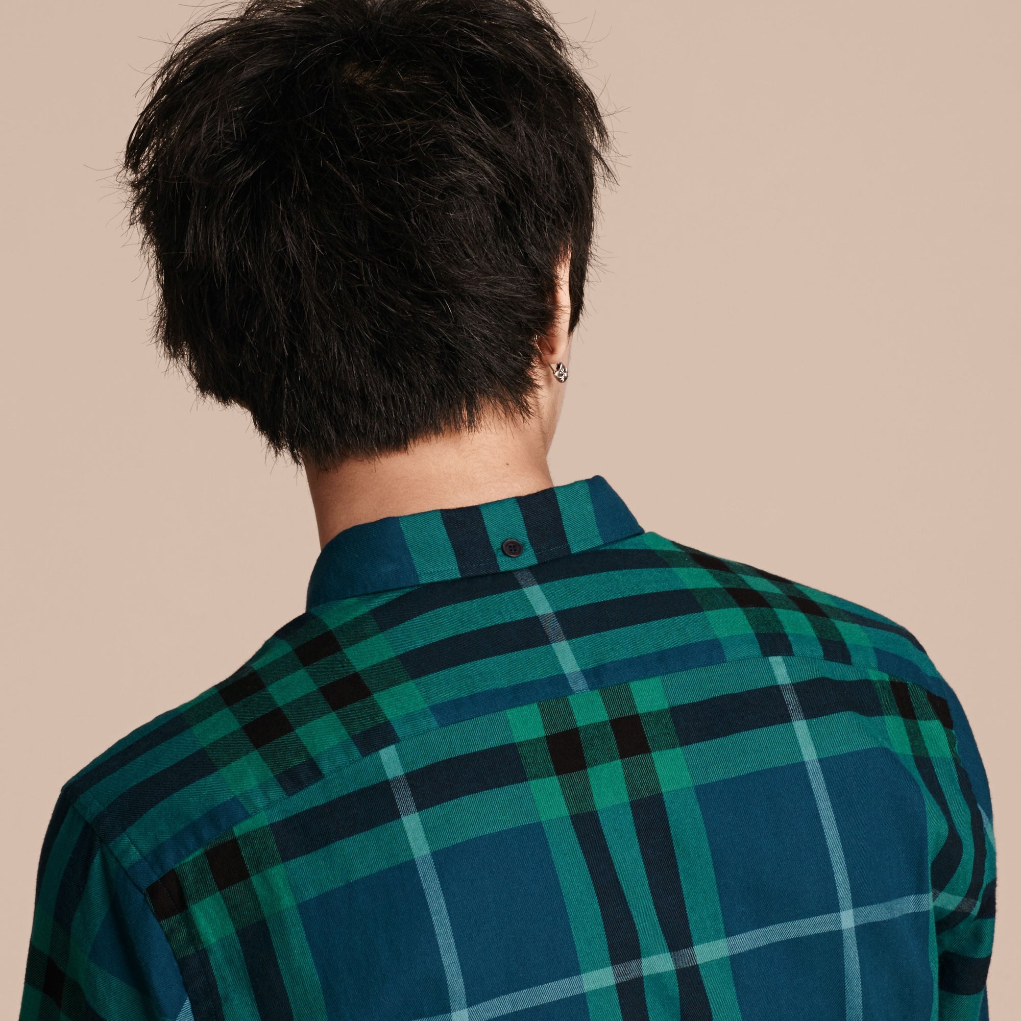 Chemise en flanelle de coton à motif check - Mineral Blue