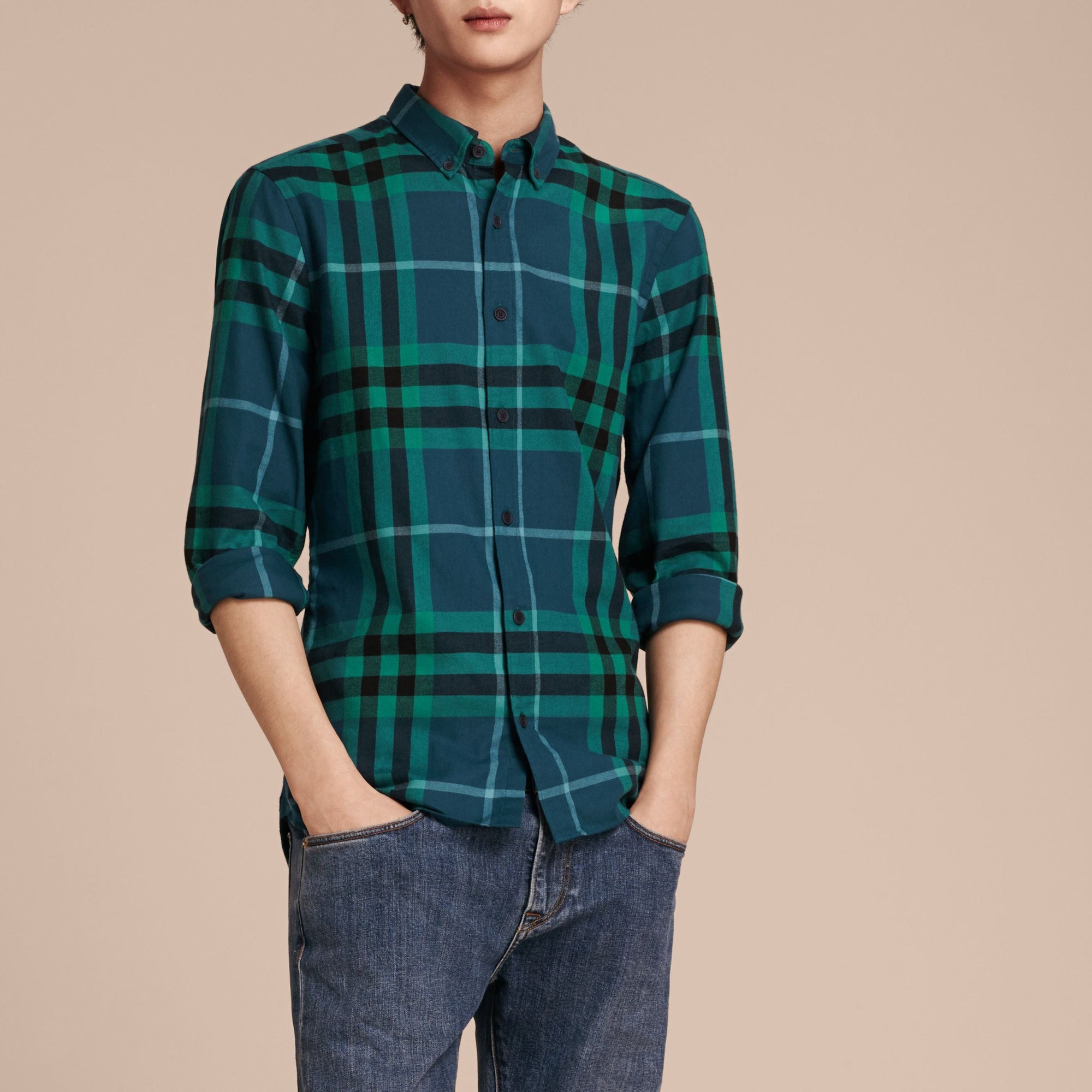 Chemise en flanelle de coton à motif check - Mineral Blue
