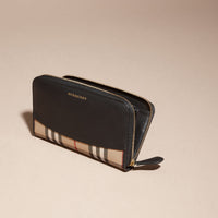 Portefeuille zippé avec éléments en cuir - Black
