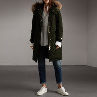Parka rembourrée avec bordure en fourrure amovible - Dark Cedar Green