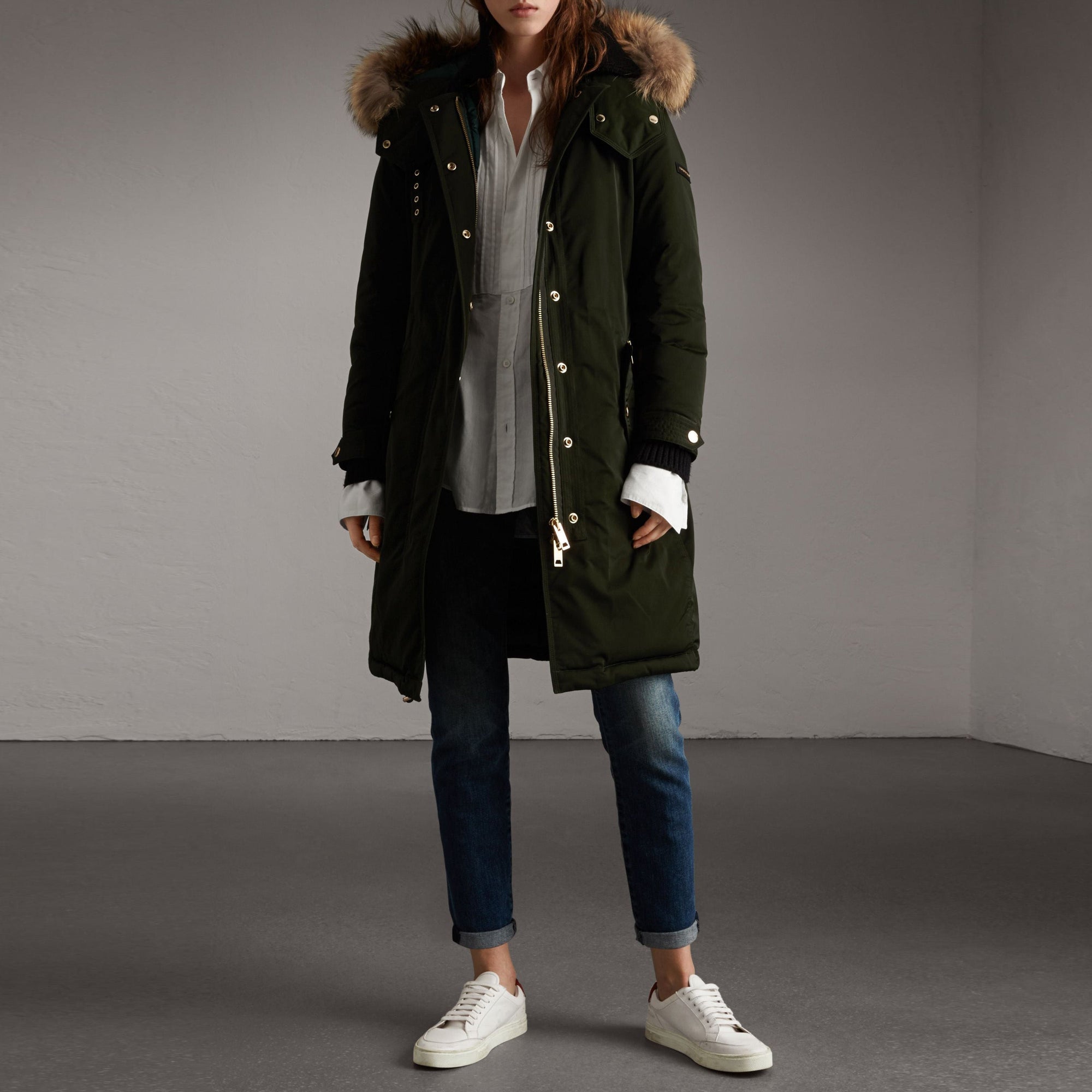 Parka rembourrée avec bordure en fourrure amovible - Dark Cedar Green
