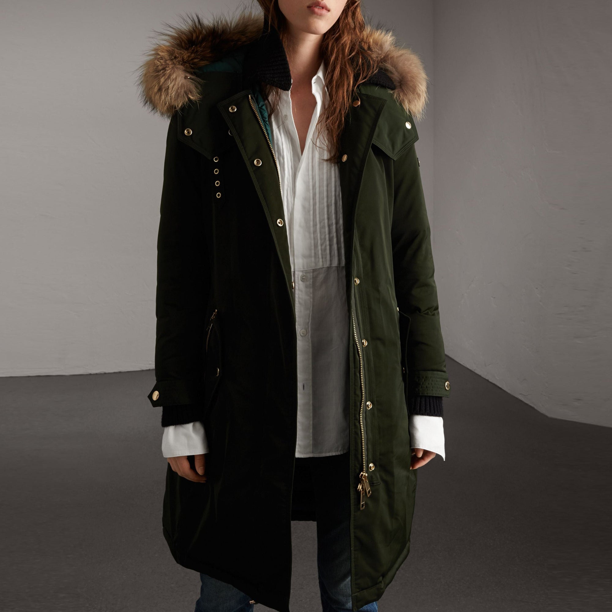 Parka rembourrée avec bordure en fourrure amovible - Dark Cedar Green