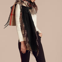 Étole en laine mérinos et cachemire à franges - Camel & Black