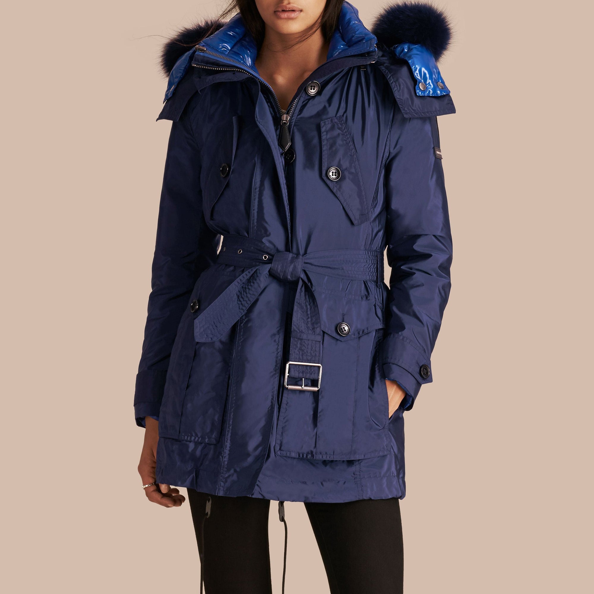 Parka bordée de fourrure avec veste rembourrée amovible - Ink Blue