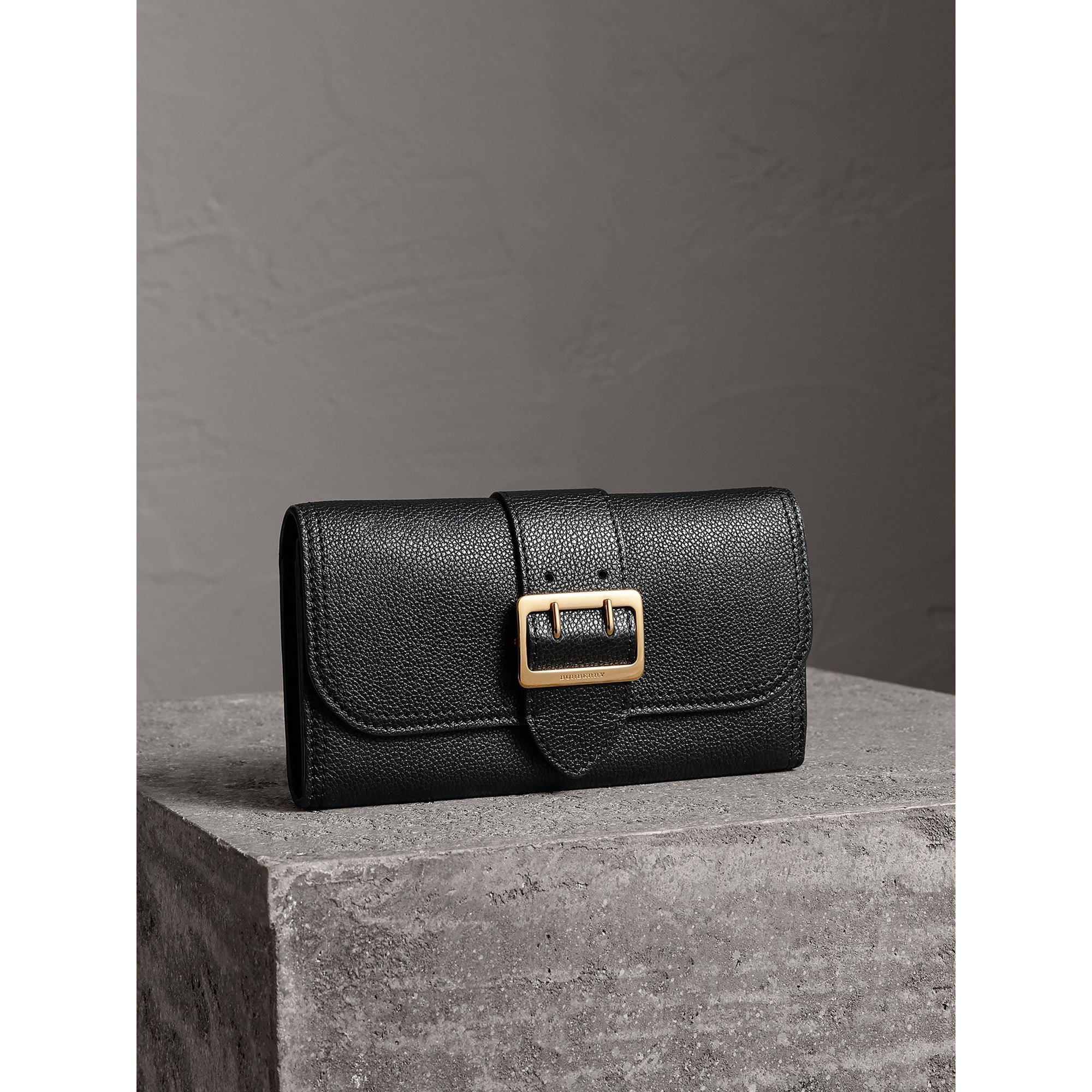 Portefeuille continental en cuir texturé - Black