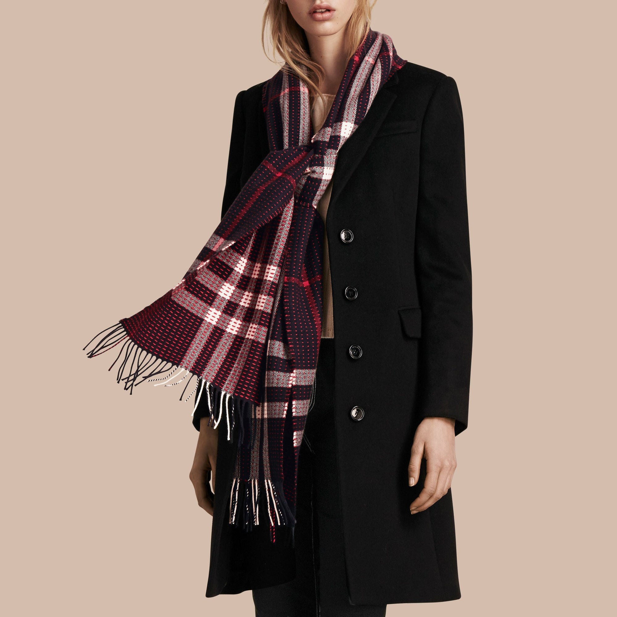 L'écharpe classique en cachemire à motif check avec surpiqûres - Navy Check