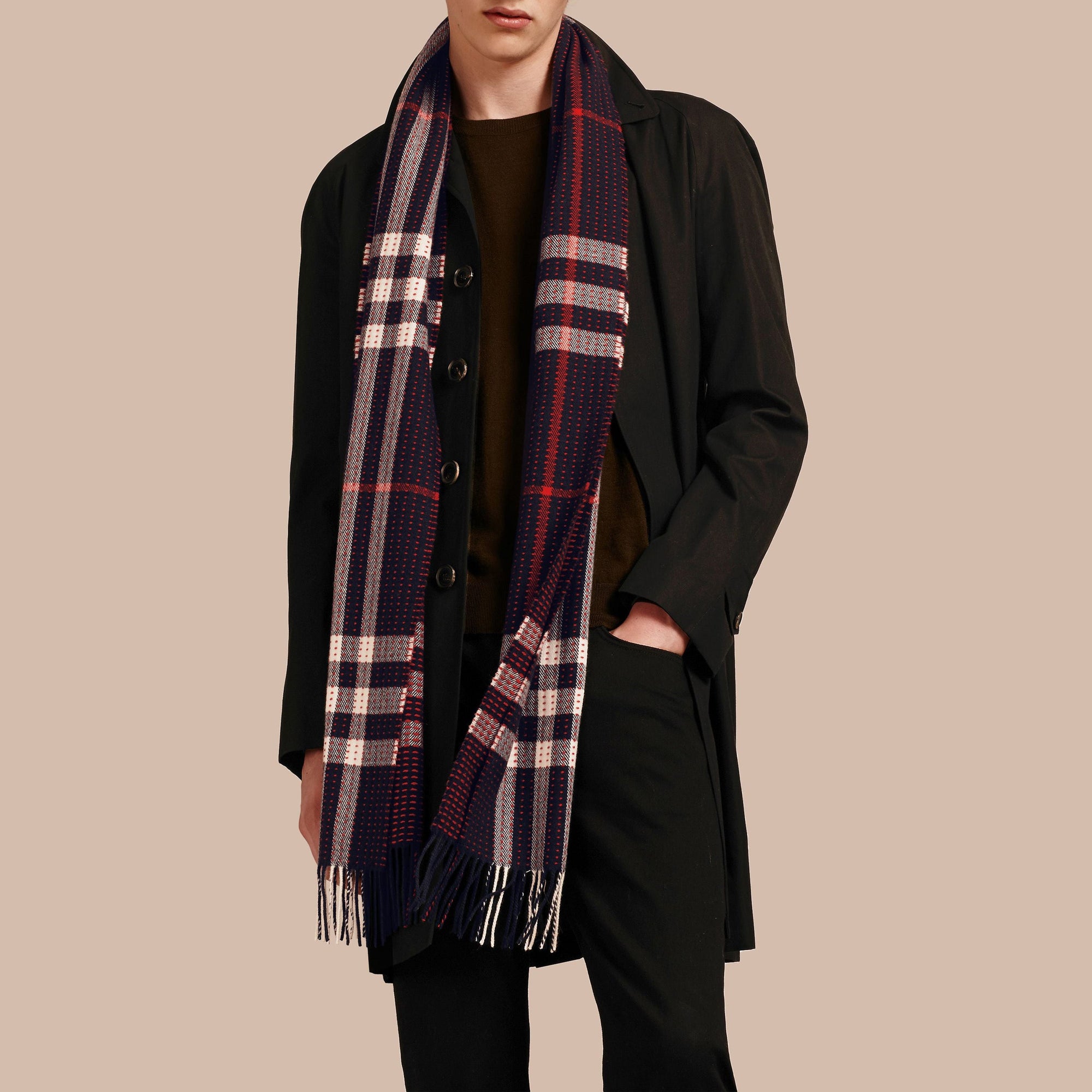 L'écharpe classique en cachemire à motif check avec surpiqûres - Navy Check