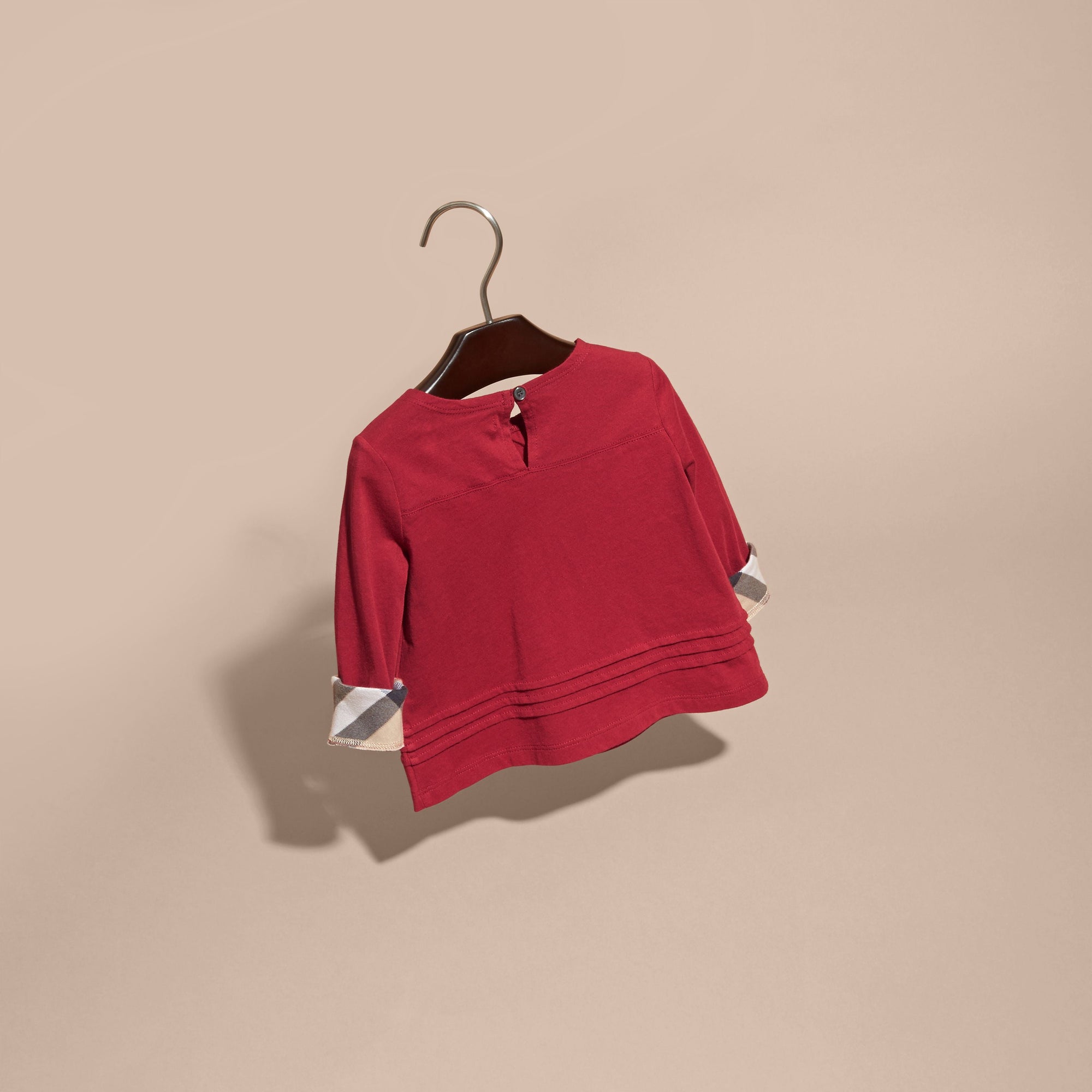 T-shirt en coton à manches longues avec ornements check - Parade Red