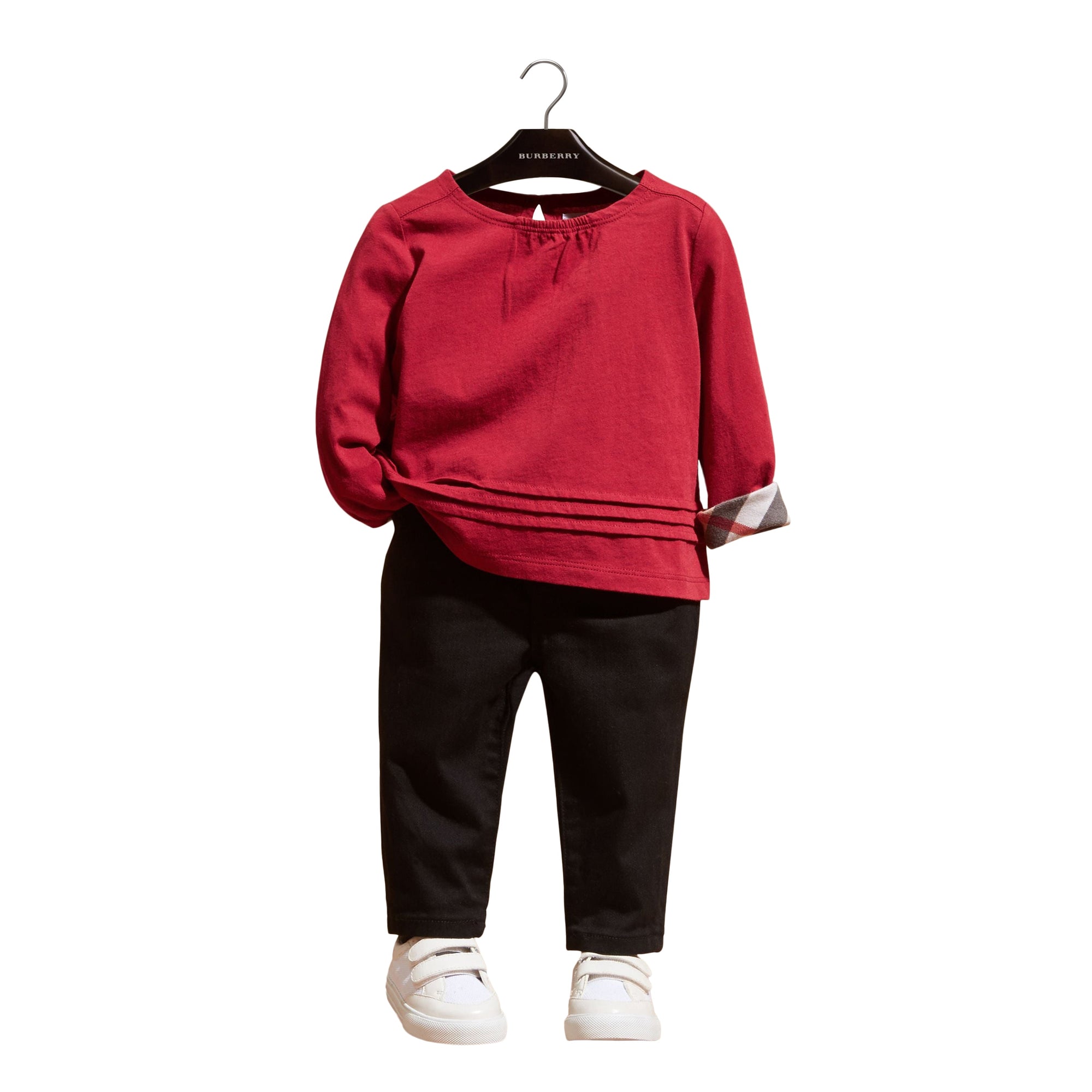 T-shirt en coton à manches longues avec ornements check - Parade Red