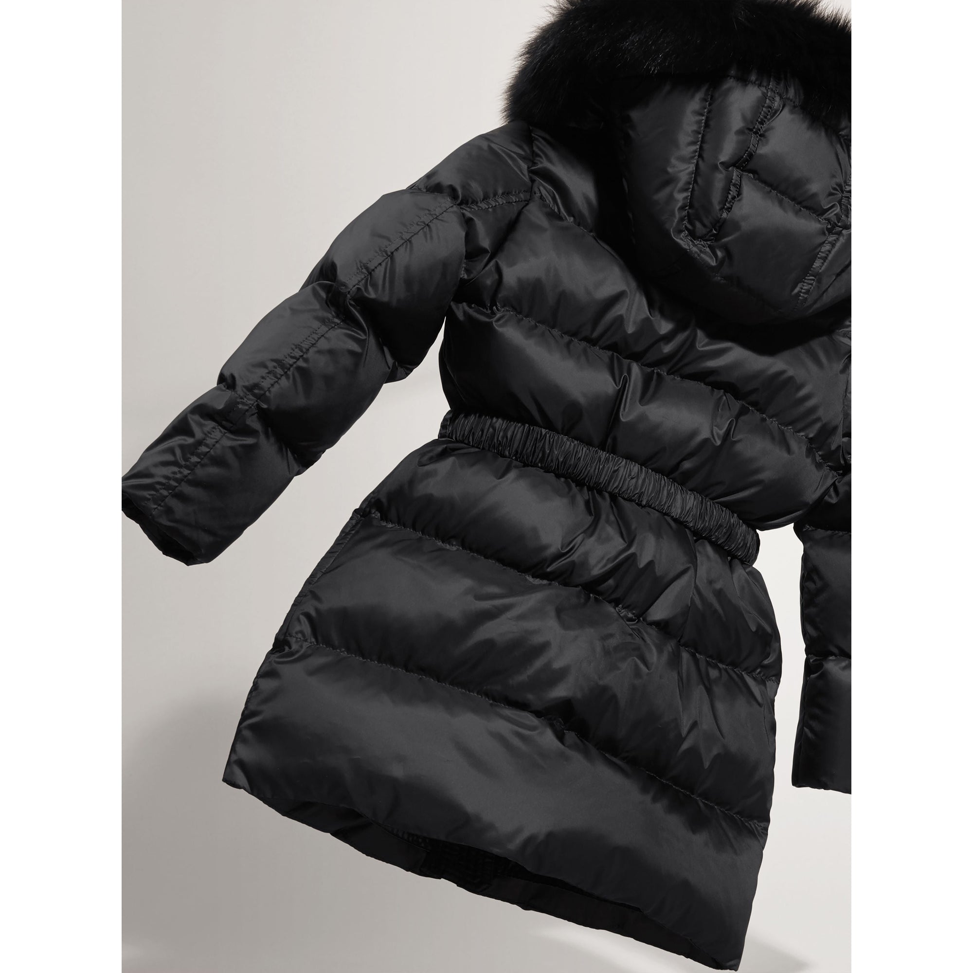 Manteau à capuche en fourrure de renard amovible - Black