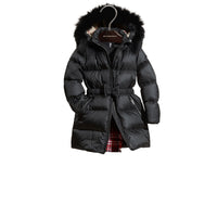 Manteau à capuche en fourrure de renard amovible - Black