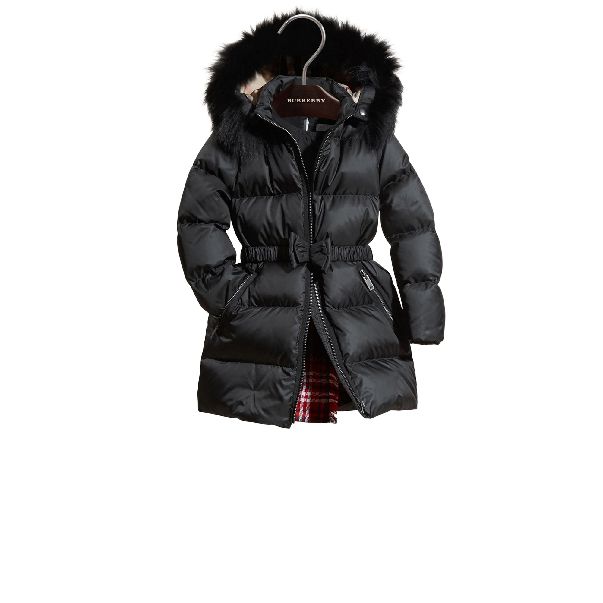 Manteau à capuche en fourrure de renard amovible - Black