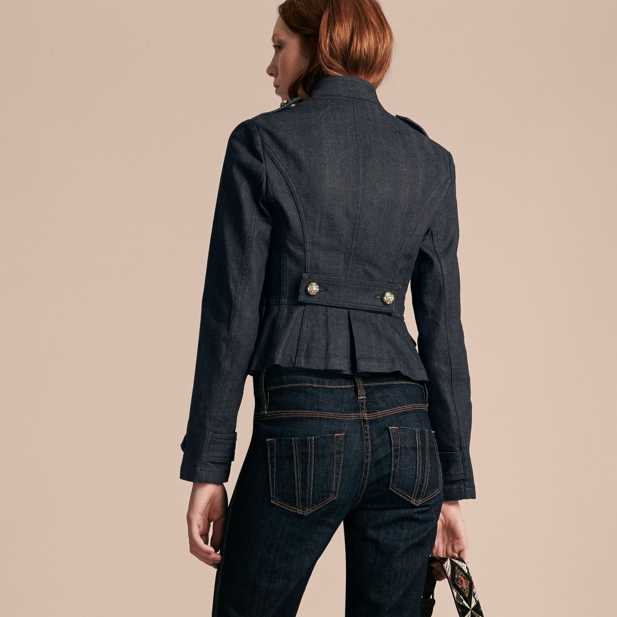Veste militaire en denim stretch - Indigo