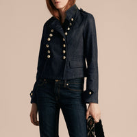 Veste militaire en denim stretch - Indigo