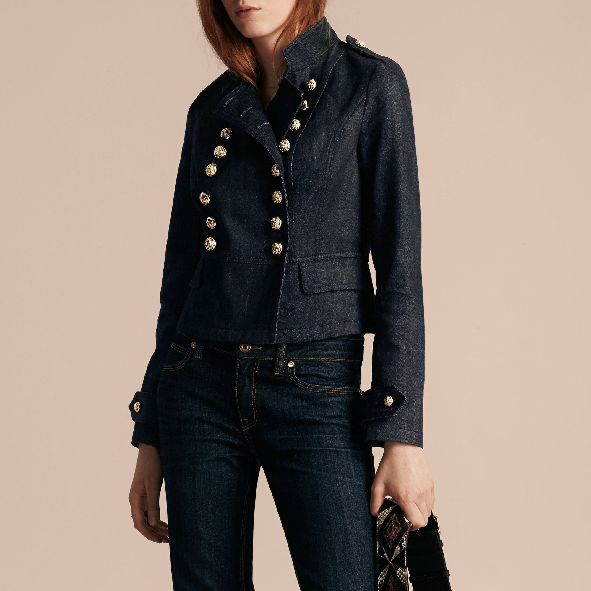 Veste militaire en denim stretch - Indigo
