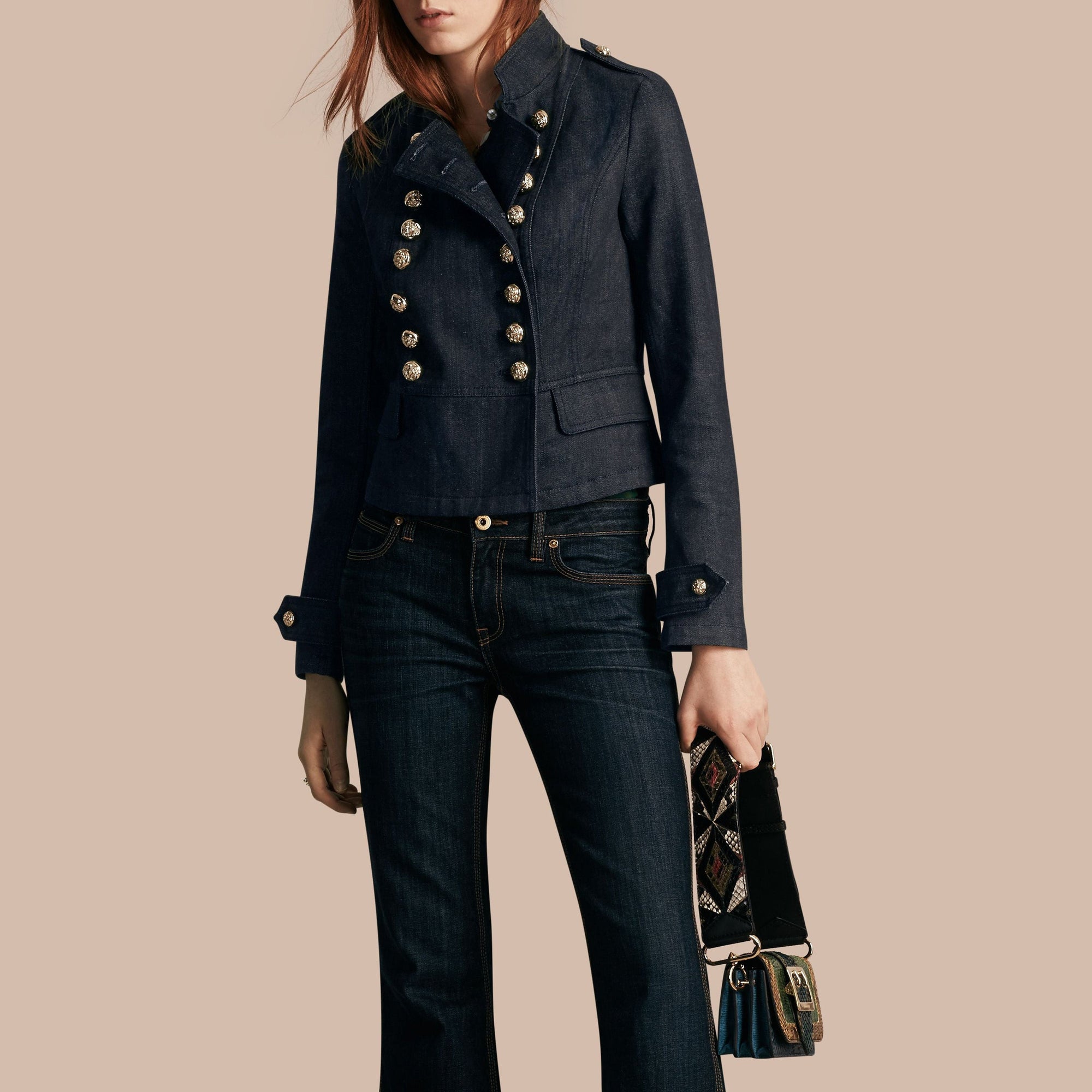Veste militaire en denim stretch - Indigo