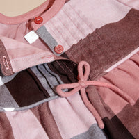 Robe en flanelle de coton à motif check avec nœud décoratif - Antique Rose