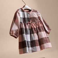 Robe en flanelle de coton à motif check avec nœud décoratif - Antique Rose