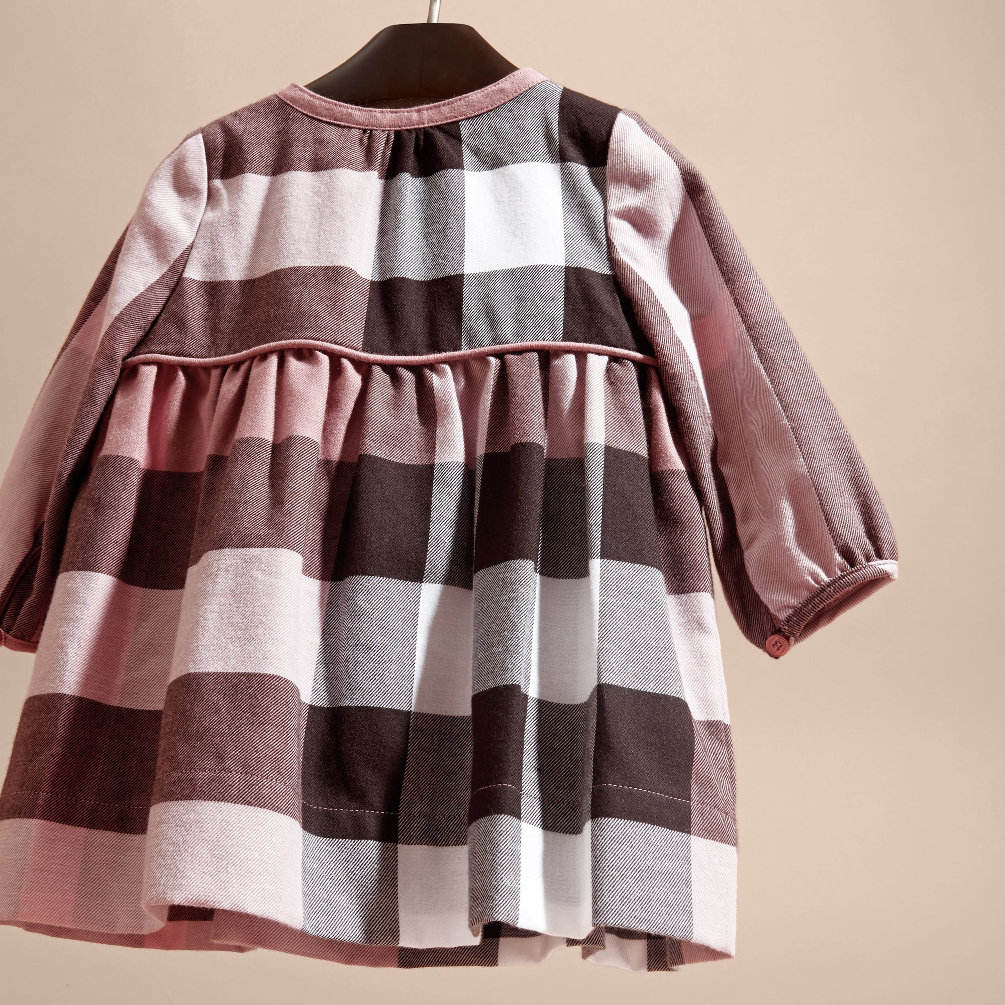 Robe en flanelle de coton à motif check avec nœud décoratif - Antique Rose
