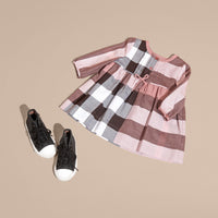 Robe en flanelle de coton à motif check avec nœud décoratif - Antique Rose