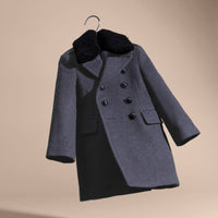 Caban en laine technique avec col en shearling amovible - Airforce Blue