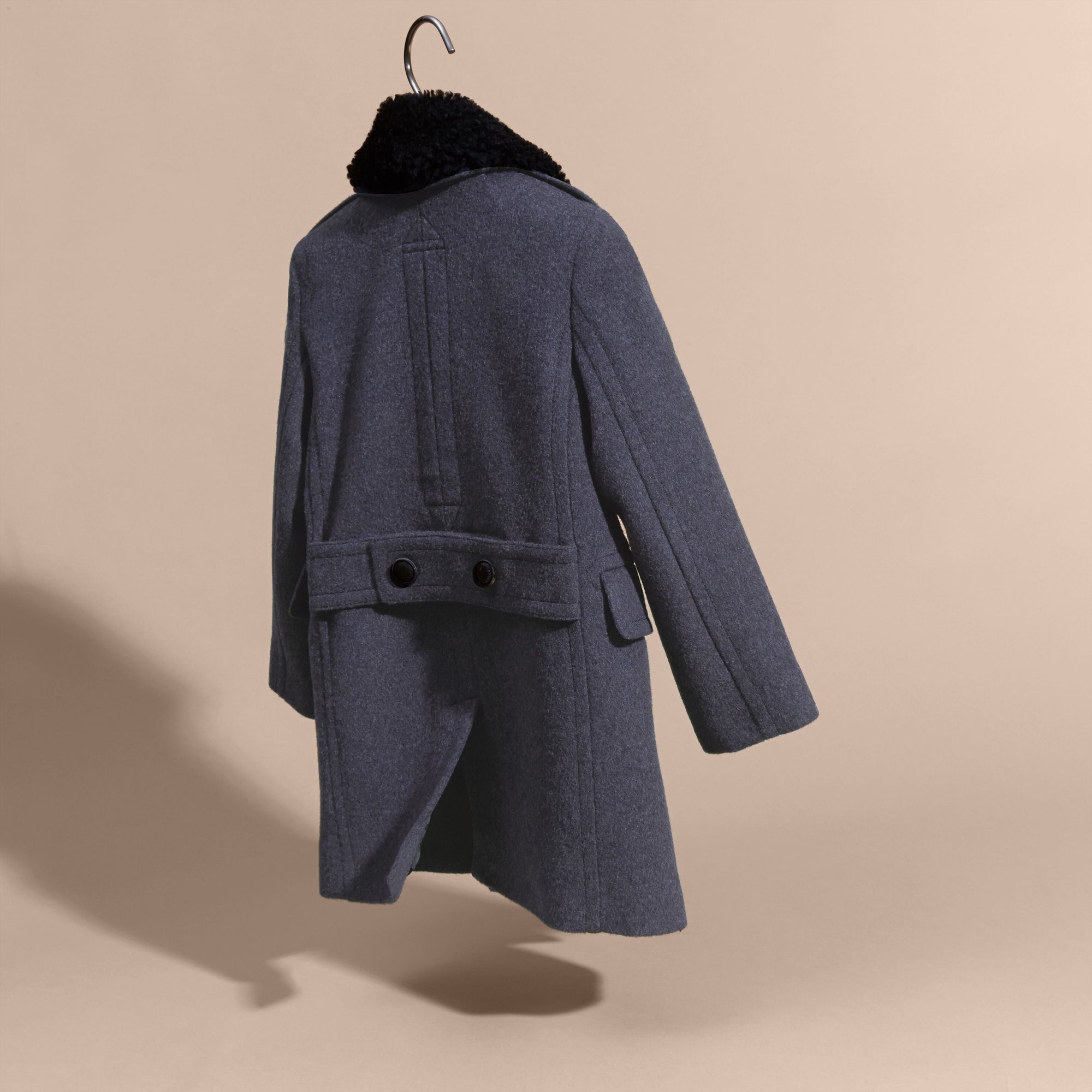 Caban en laine technique avec col en shearling amovible - Airforce Blue