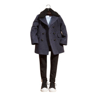 Caban en laine technique avec col en shearling amovible - Airforce Blue