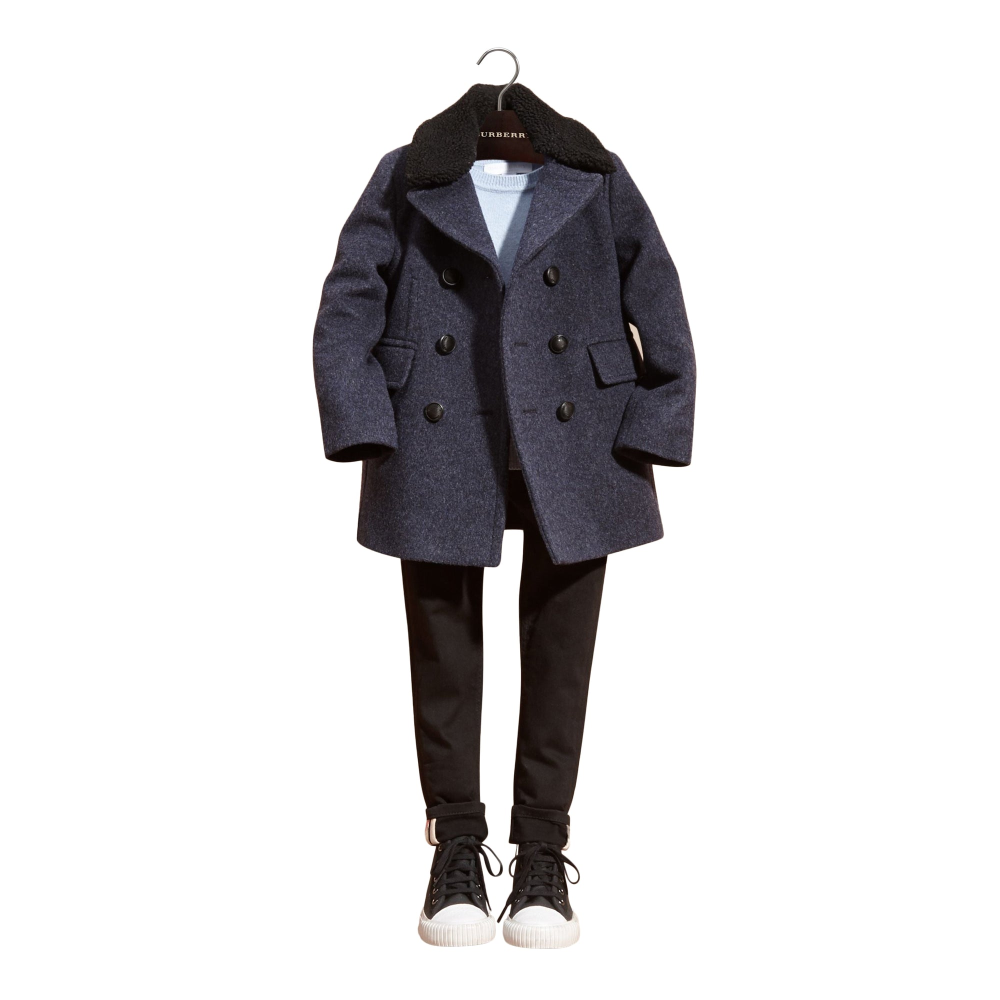 Caban en laine technique avec col en shearling amovible - Airforce Blue