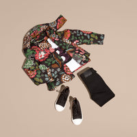Doudoune longue à imprimé floral avec capuche repliable - Sage Green