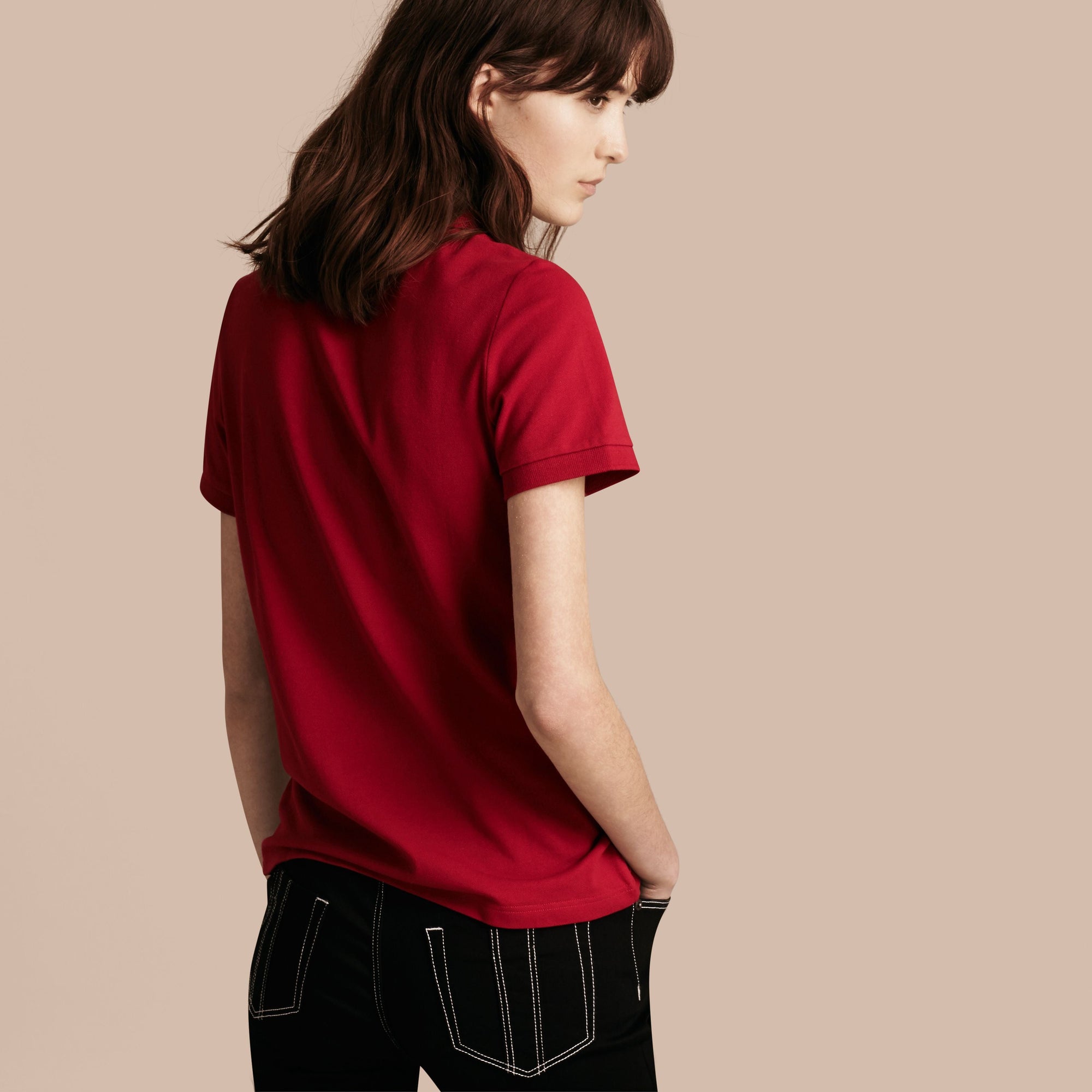 Polo en piqué de coton extensible - Military Red