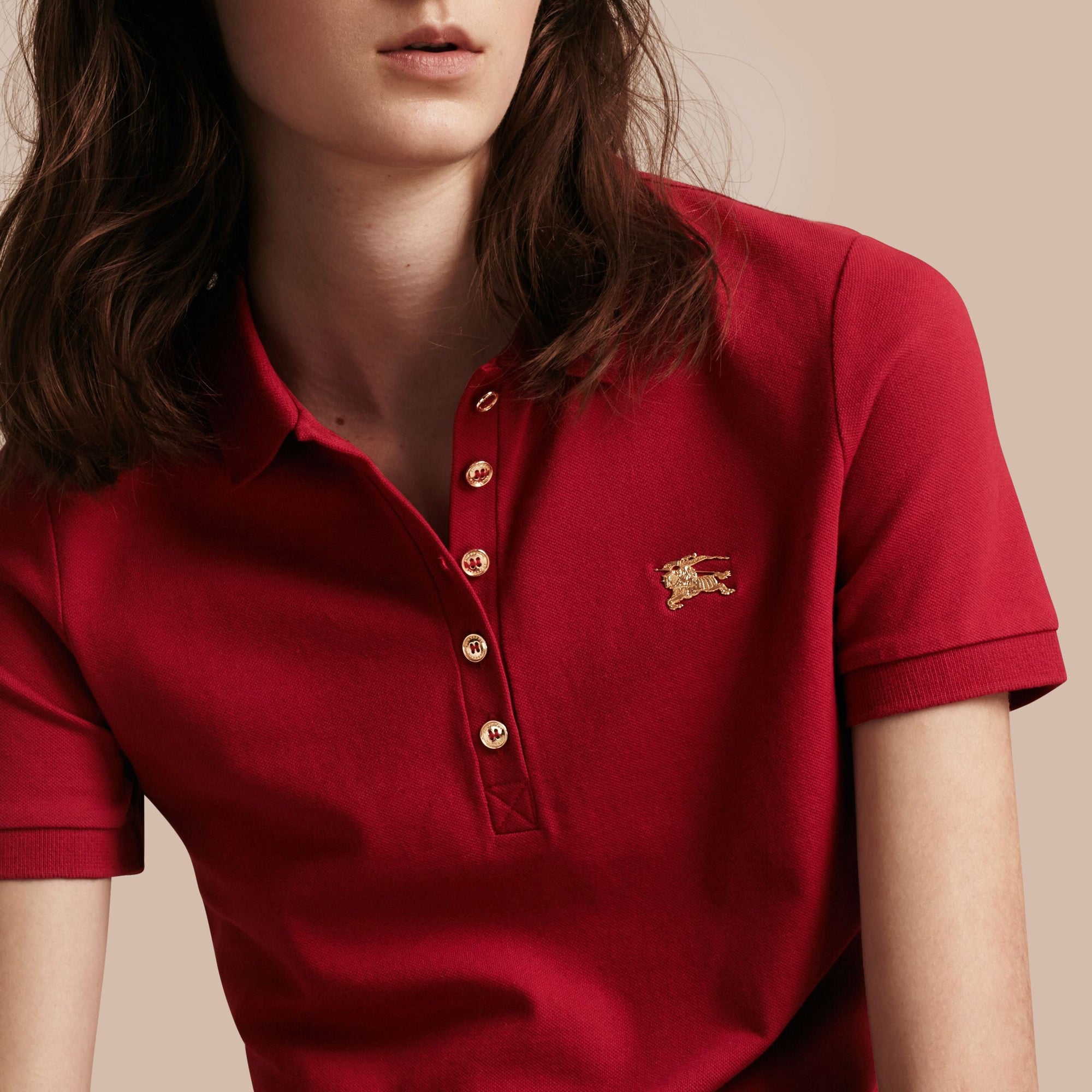 Polo en piqué de coton extensible - Military Red
