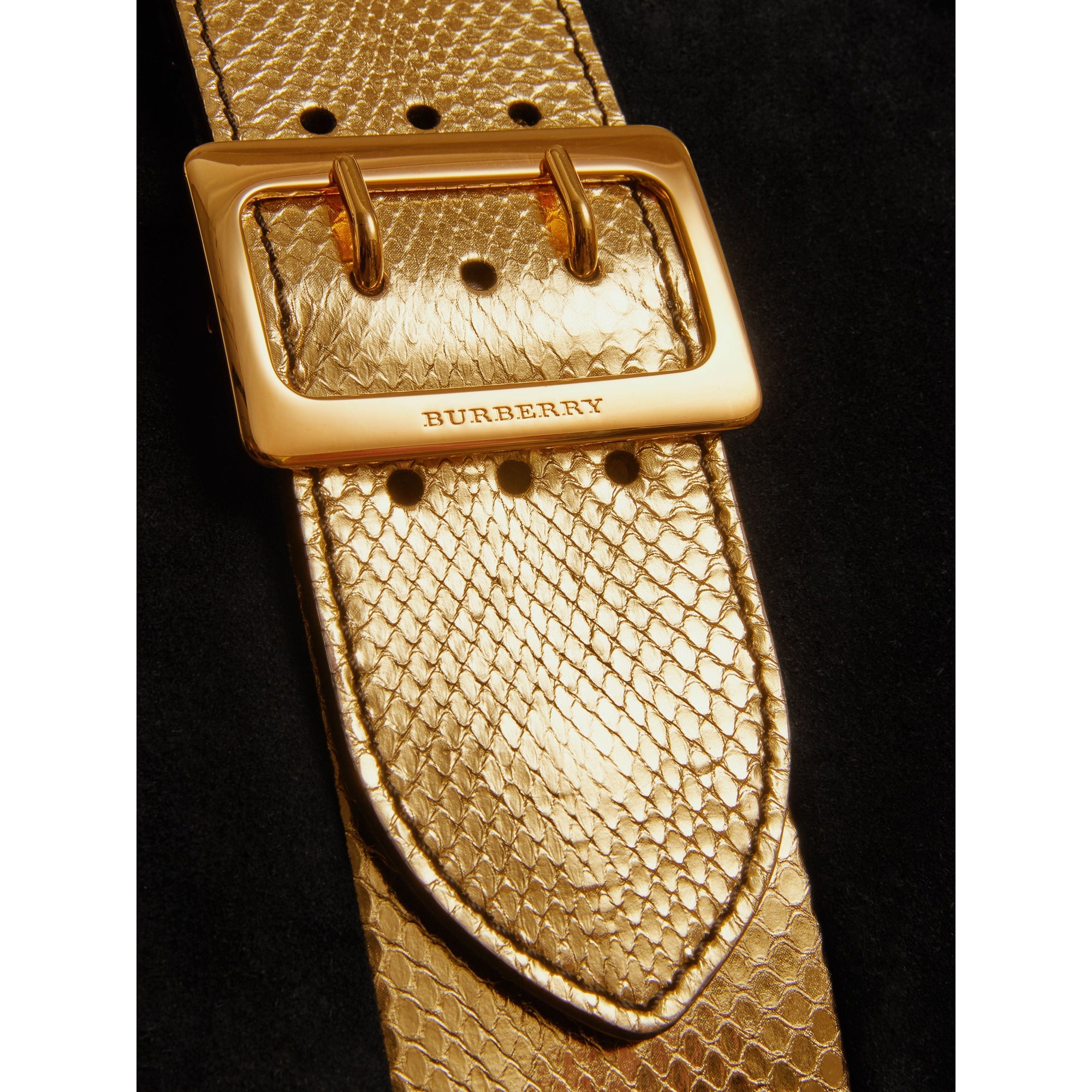 Sac tote The Buckle moyen en cuir velours et peau de serpent - Black & Gold