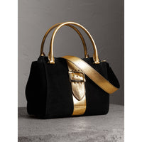 Sac tote The Buckle moyen en cuir velours et peau de serpent - Black & Gold