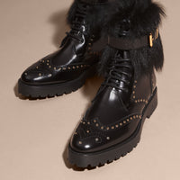 Bottines à bout golf en cuir et shearling - Black