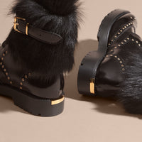 Bottines à bout golf en cuir et shearling - Black