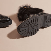 Bottines à bout golf en cuir et shearling - Black