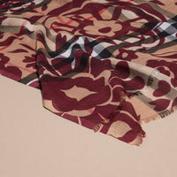 Foulard en laine et soie à motif check et imprimé floral - Crimson