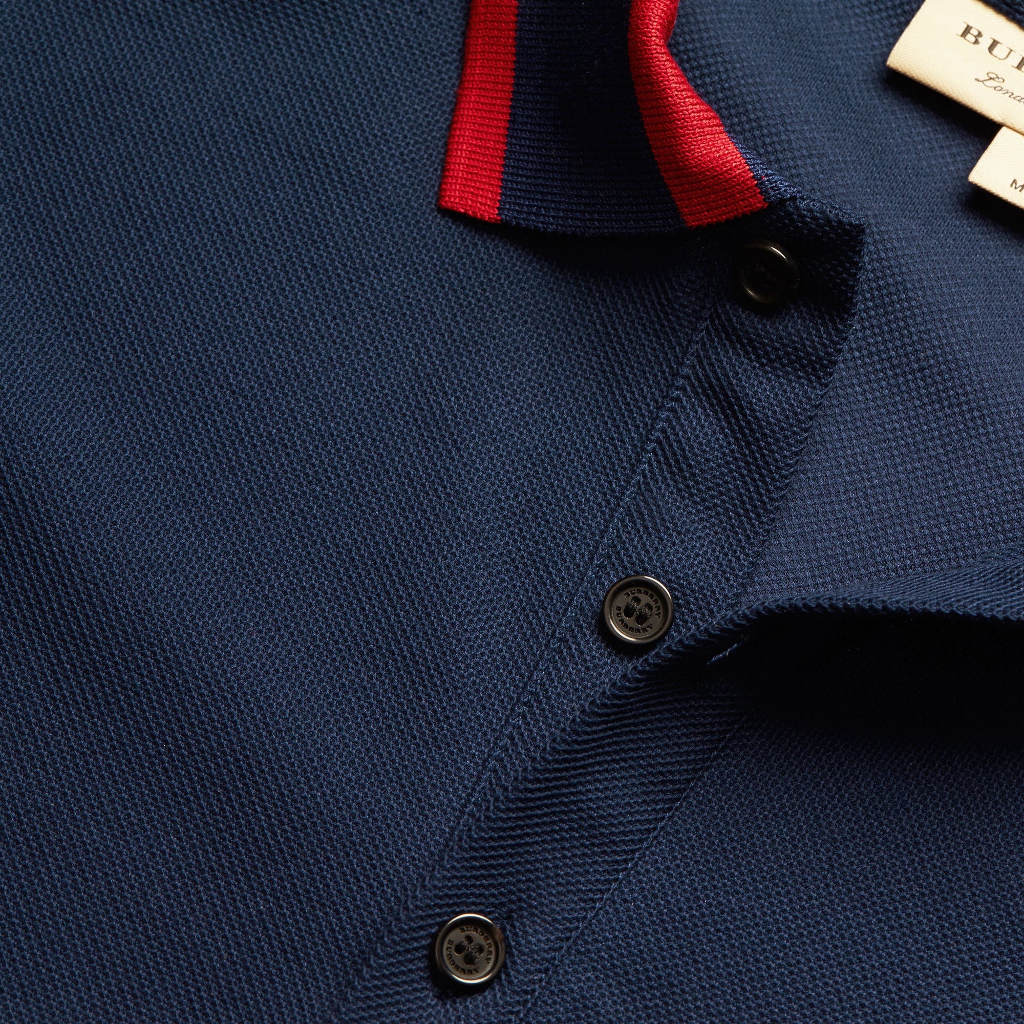 Polo en piqué de coton avec col rayé - Navy Blue