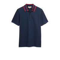 Polo en piqué de coton avec col rayé - Navy Blue