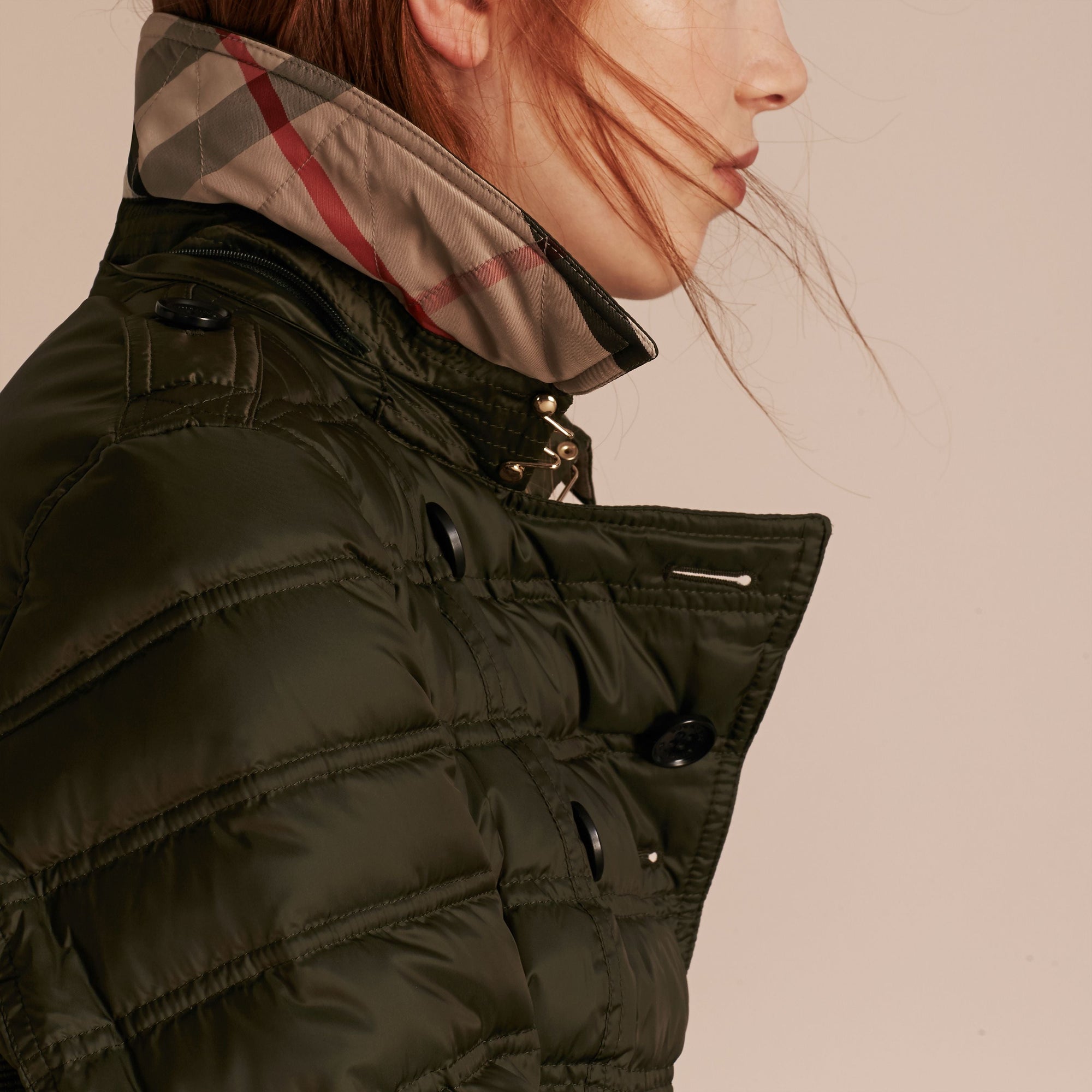 Doudoune longue rembourrée en duvet avec capuche amovible - Dark Olive