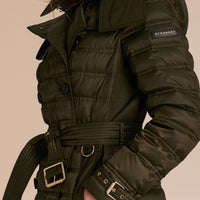 Doudoune longue rembourrée en duvet avec capuche amovible - Dark Olive