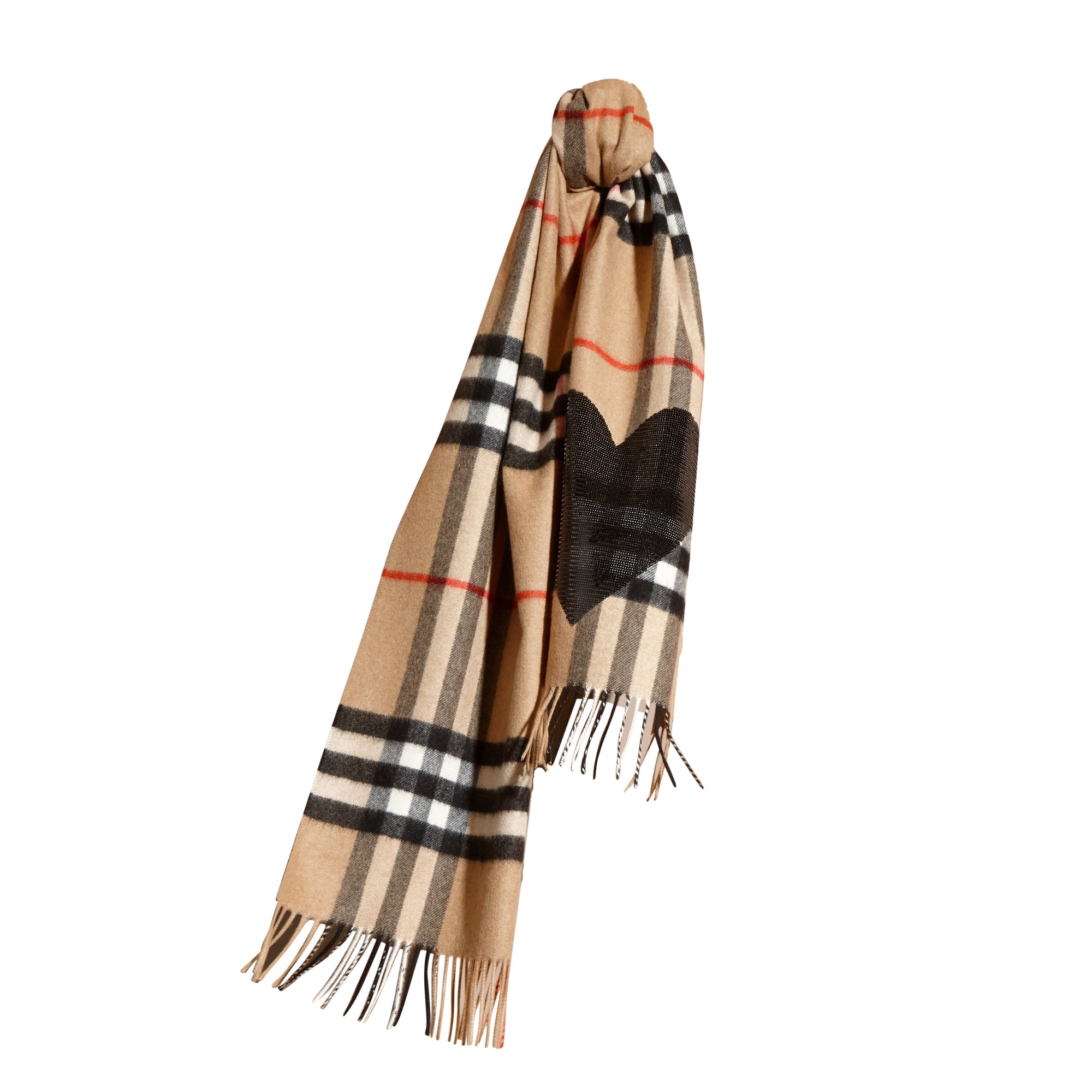 L'écharpe classique en cachemire check avec cœur à sequins - Camel & Black