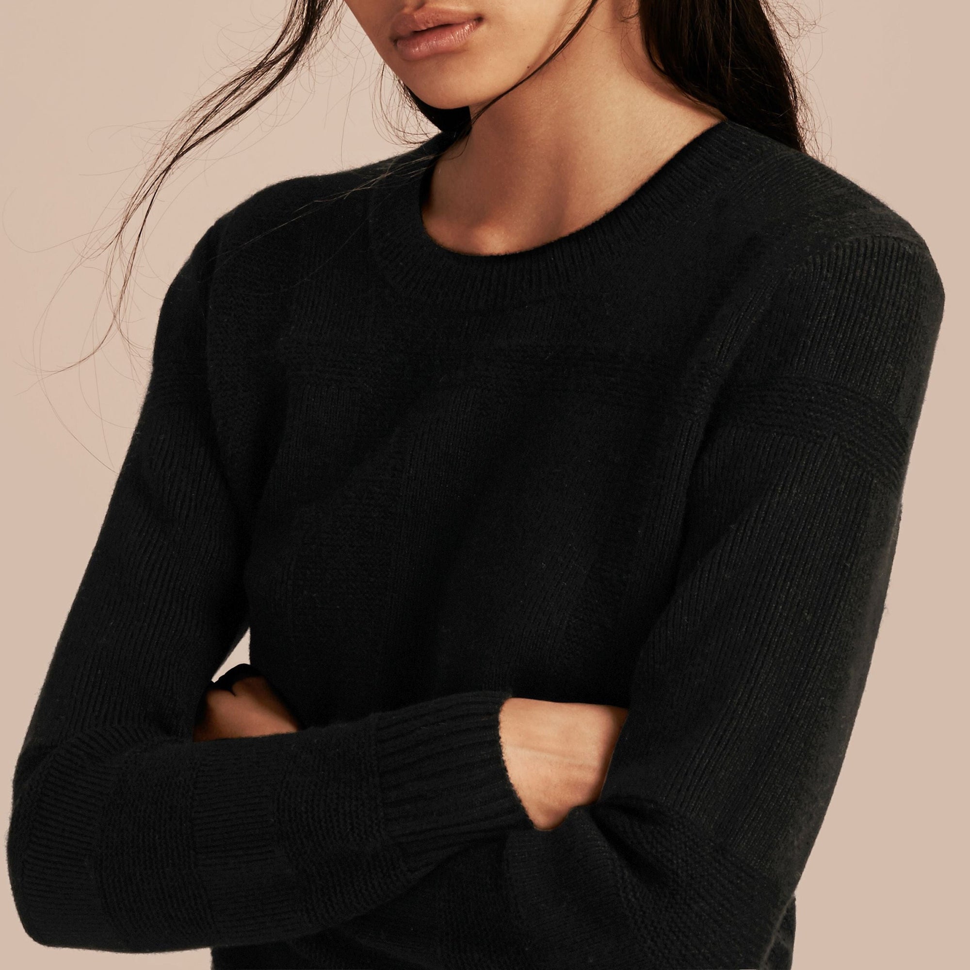 Pull en maille de laine et cachemire à motif check - Black