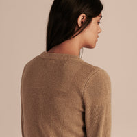 Pull en maille de laine et cachemire à motif check - Camel