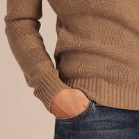 Pull en maille de laine et cachemire à motif check - Camel