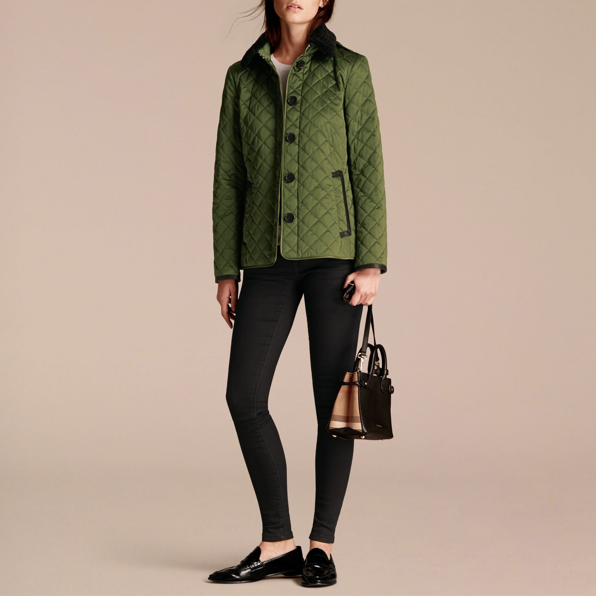 Veste matelassée avec col en shearling - Bright Moss Green