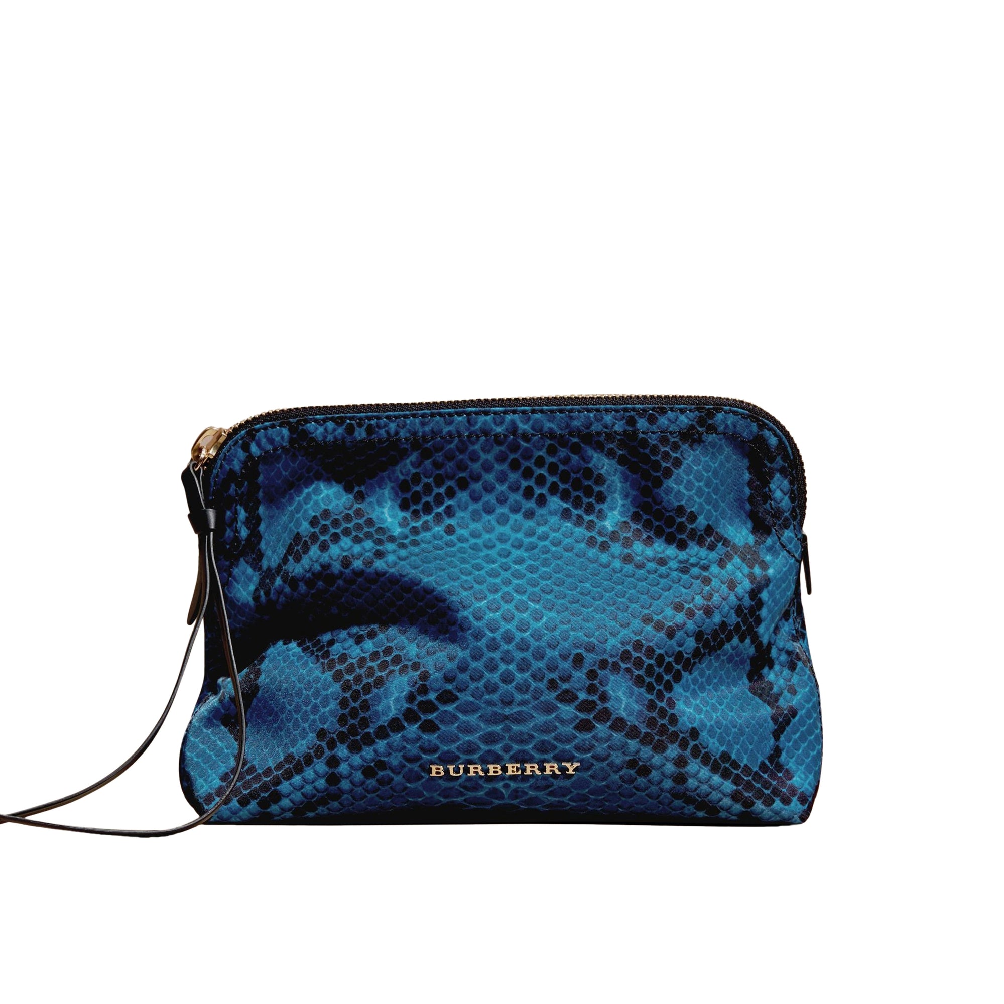 Grande pochette zippée en nylon technique à imprimé python - Mineral Blue