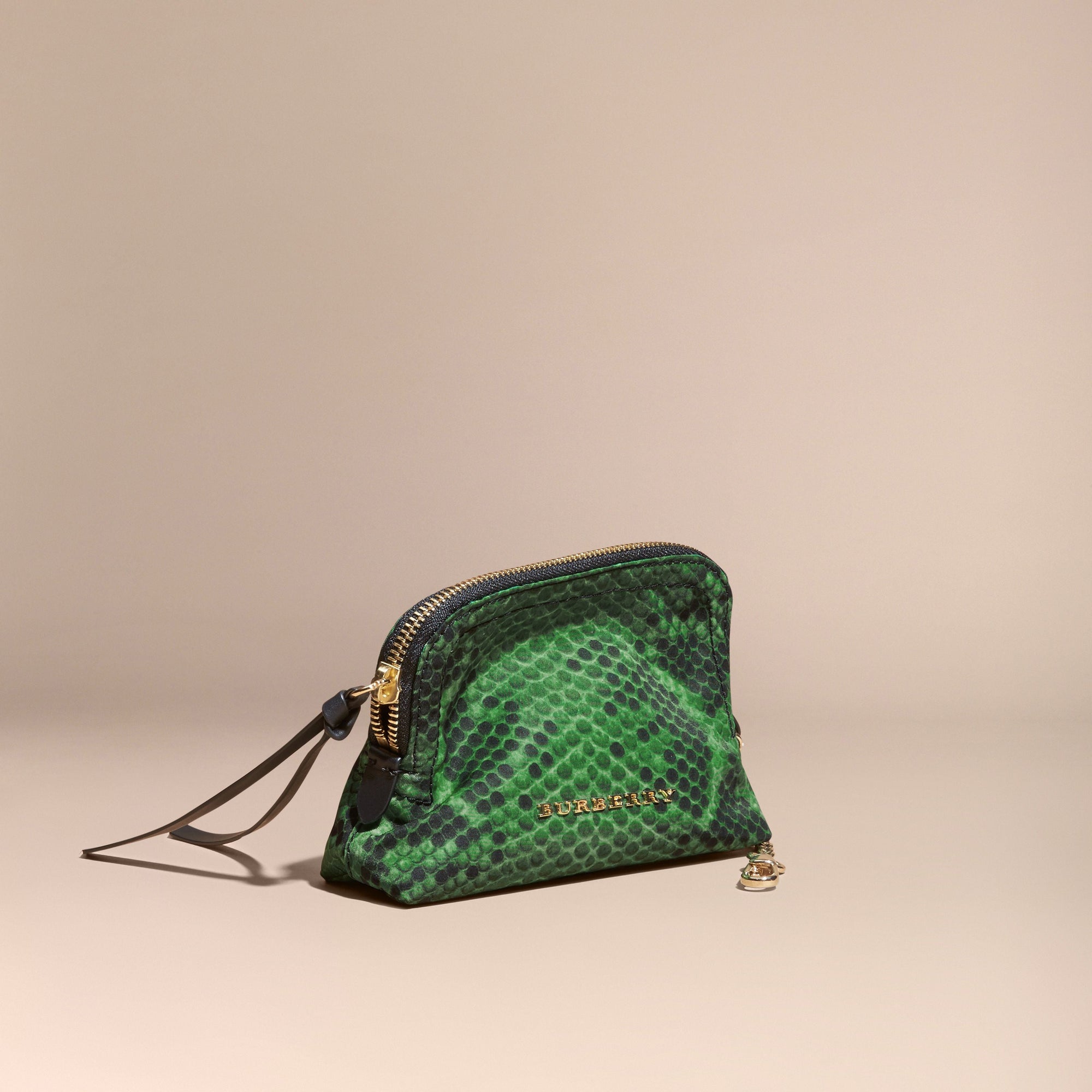Petite pochette zippée en nylon technique à imprimé python - Bright Green
