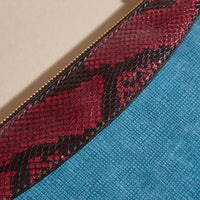 Clutch en cuir coton House check et peau de serpent - Peacock Blue
