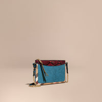 Clutch en cuir coton House check et peau de serpent - Peacock Blue